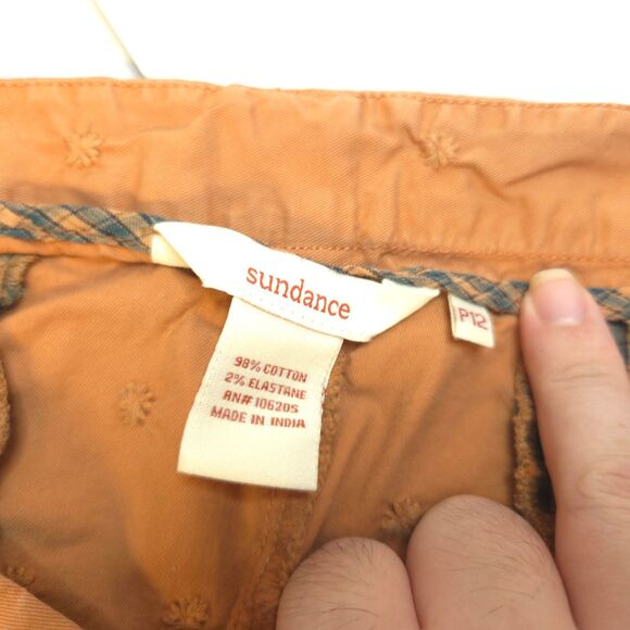 Sundance Womens 12P 33x27.5 Petite Orange Floral Embroidered Chino Khaki Pants - Picture 4 of 7